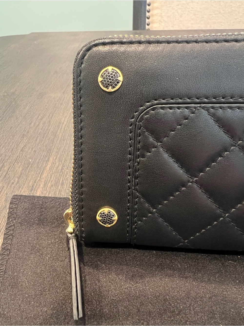 Freida Rothman Leather Quilted Black Zip Wallet - Picture 3 of 9